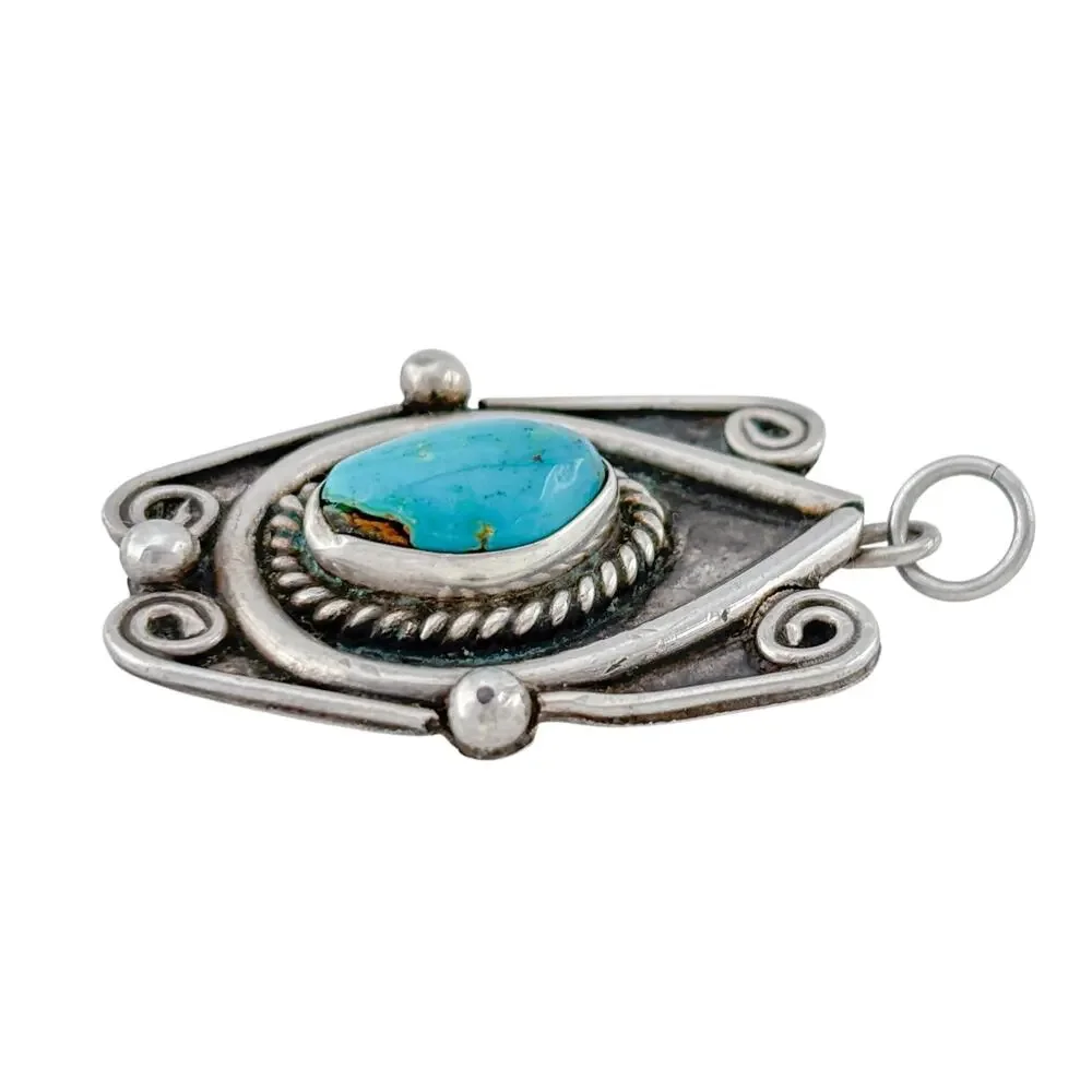 Vintage Sterling Silver 925 Turquoise Shadowbox Pendant